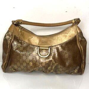 💛GUCCI Gold Metallic GG Coated Canvas Hobo Bag 💛